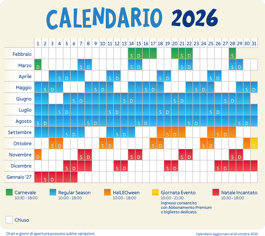 Calendario Leolandia 2026